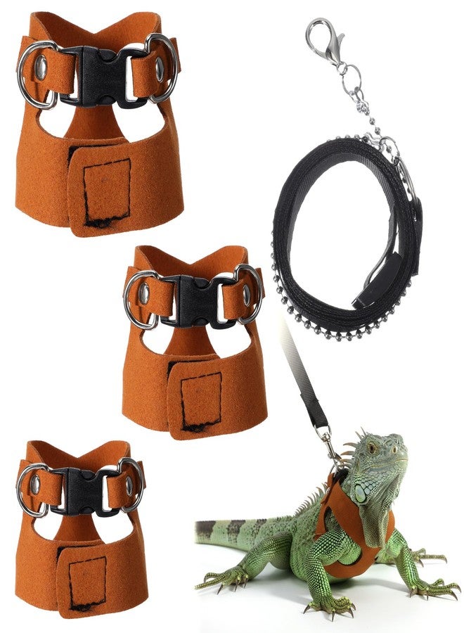 طقم مقود وحزام للتنين الملتحي، 3 قطع من الجلد الصناعي، حزام ومقود قابل للتعديل للتنين الملتحي، حبل جر للسحالي والحيوانات الصغيرة للمشي في الهواء الطلق (بني/صغير، متوسط، كبير) - Image 1